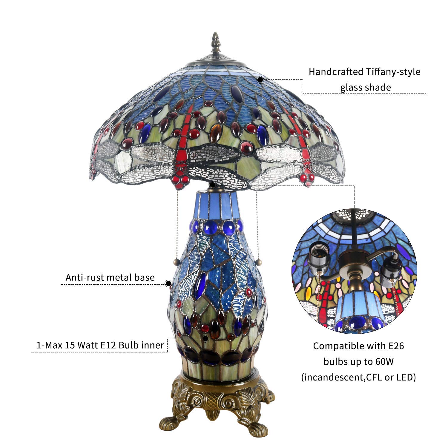 Warehouse of Tiffany T18275TGRB Dragonfly Tiffany-Style Table Lamp